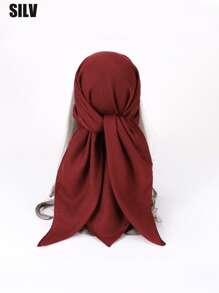 1pc Women Solid Linen-Like/Pearl Chiffon Square Scarf 35"X35", Large Shawl Wrap Bandana Beach Towel For Daily Wear, Holiday, Headwrap, Decorate