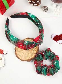 2 buc bentiță de Crăciun cu fundă în carouri, cerc colorat pentru legături de păr, set cadou accesorii sezoniere pentru păr, accesorii de păr, diademă, cerc pentru păr, bentiță de păr, articole școlare,