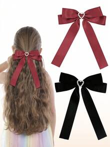 2 piezas Pinzas para el cabello con corazón y lazo con strass para niñas, estilo académico fresco y versátil