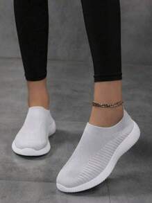 Women's Knit Socks Shoes, Solid Color Breathable Slip-On Shoes, Lightweight & Comfortable For Walking And Running