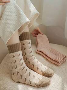 4 双女士超柔软加厚毛圈袜 - 保暖、舒适的中筒袜，适合日常穿着 - 舒适时尚长袜和袜子套装 - 彩色 - 查看 10