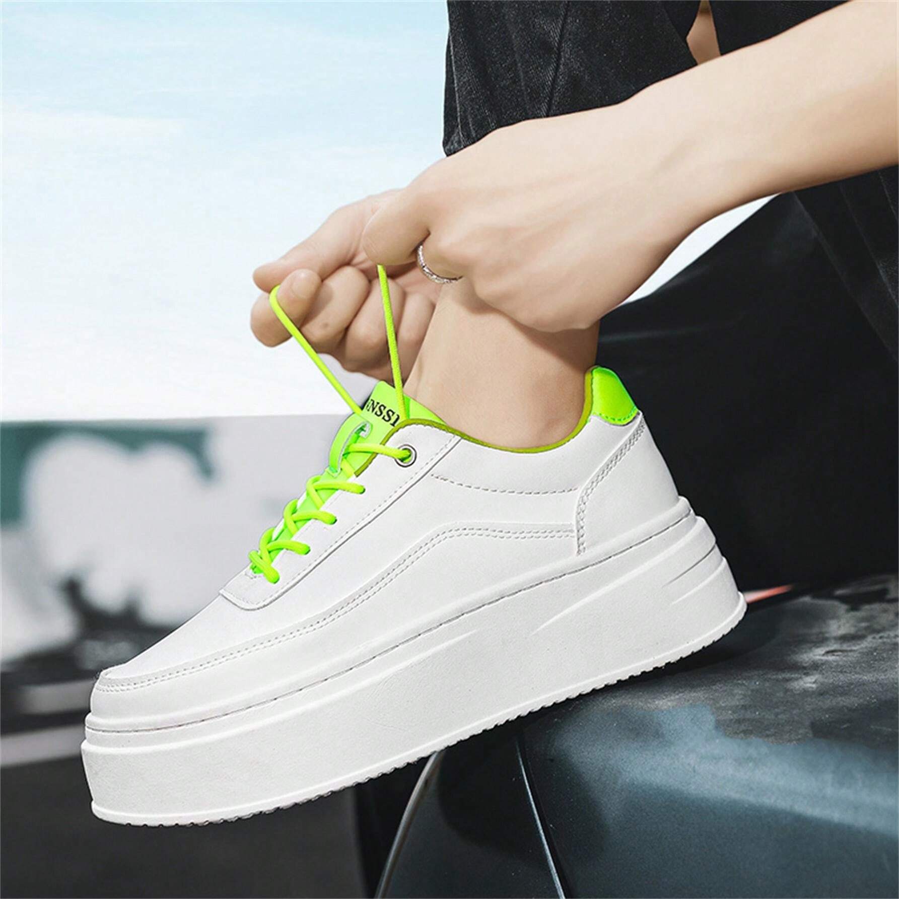 Classic Men's Casual White Sneakers Thick Sole Low Top Vulcanized Shoes