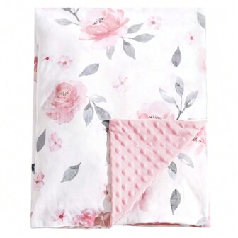 Minky Baby Blanket For Girls, 30x40 Inches Soft Double Layer Baby Blankets With Dotted Backing, Receiving Blanket Bed Throws For Newborn, Infant, Babies, Floral Love Valentine