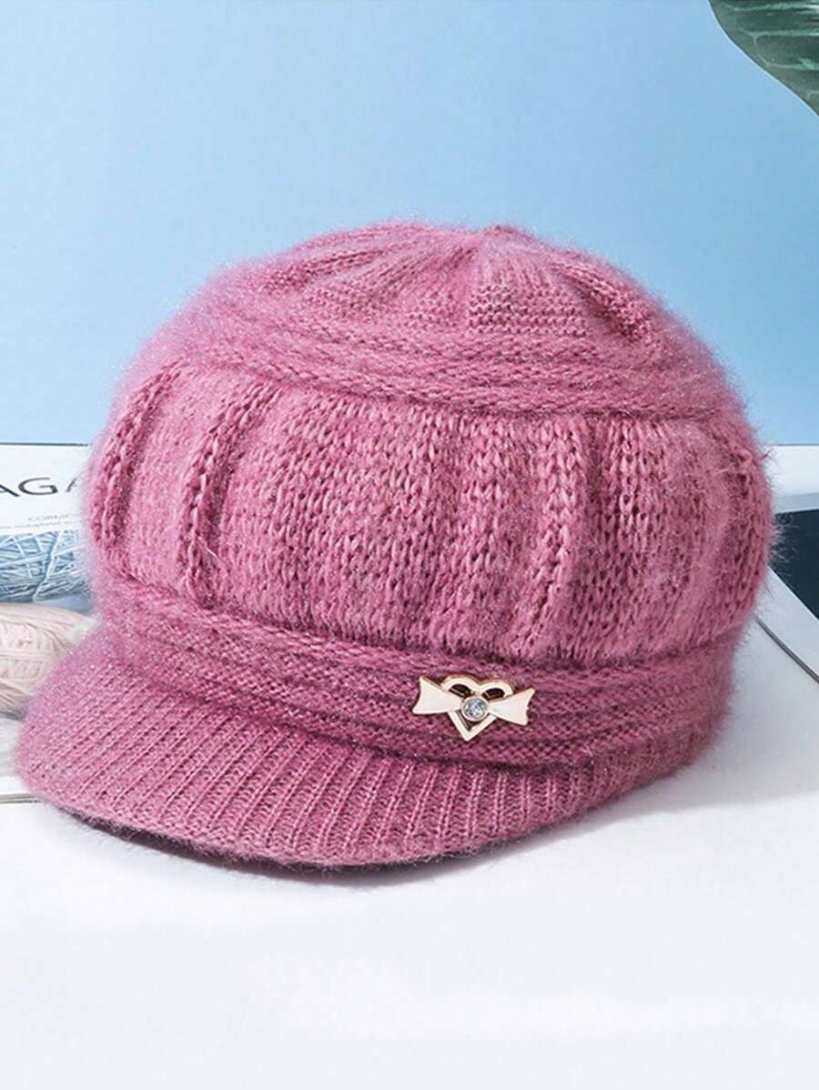 1 peça gorro de lã de malha clássico com aba espessada, boina à prova de frio, chapéu de malha quente respirável para mulheres, inverno ao ar livre