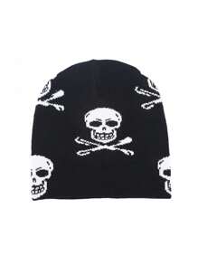1 pieza Gorro de punto con estampado de calavera, estilo Y2K unisex, adecuado para la calle, fiestas y exteriores en otoño/invierno, cálido y cortavientos - sombrero de punto - Ver 9
