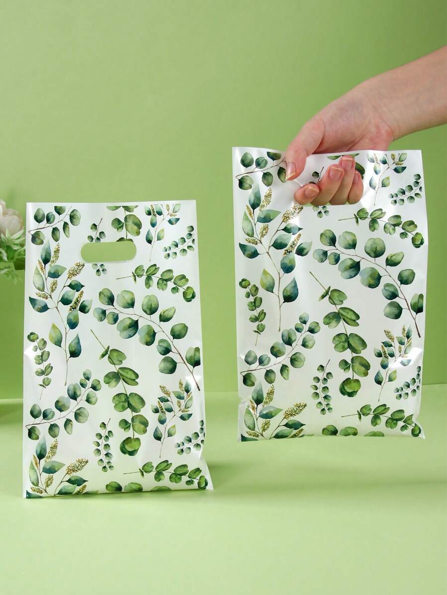 50个绿色叶子礼品袋，派对回礼袋，婚礼派对包装袋，生日礼品袋，派对袋，生日礼品包装用品，生日派对用品，生日装饰品，生日礼品填充袋，塑料袋，一周岁生日派对用品，派对回礼，生日快乐，女孩生日，蝴蝶装饰，婴儿派对装饰
