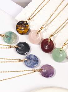 1pc Natural Crystal Doughnut Shape Charm Fashion Cute Pendant Amulet Lucky Coin Pendant Necklace, Holiday Party To Send Friends And Family Jewelry Gift Choice