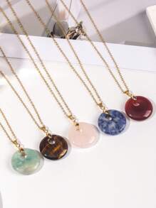 1pc Natural Crystal Doughnut Shape Charm Fashion Cute Pendant Amulet Lucky Coin Pendant Necklace, Holiday Party To Send Friends And Family Jewelry Gift Choice
