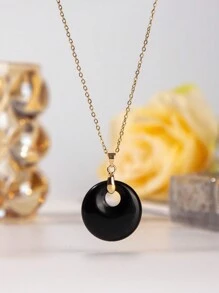 1pc Natural Crystal Doughnut Shape Charm Fashion Cute Pendant Amulet Lucky Coin Pendant Necklace, Holiday Party To Send Friends And Family Jewelry Gift Choice