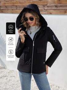 HaiLuoZi Zip Up Drawstring Hooded Padded Coat