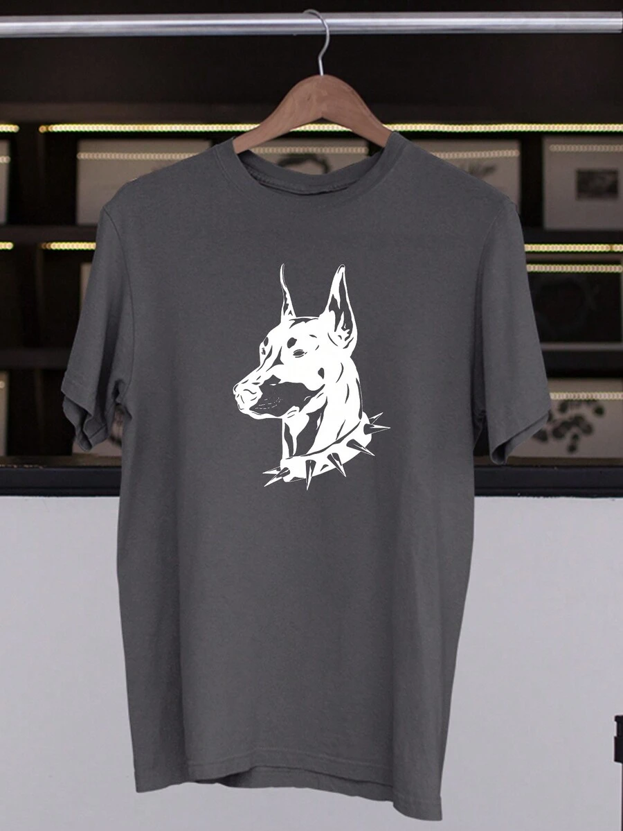 Dobermann Old School T-Shirt Stylish Skate Streetwear Skater Tumblr Various Colors 100% Cotton - 深灰色 - 查看 1