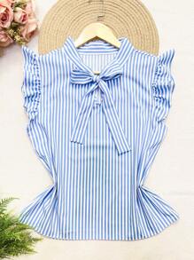 olinka modas Olinka Fashion Tank Top With Ruffle Sleeves And Tie Front - Baby Blue - View 1