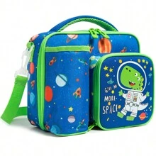 1 件装男孩女孩午餐袋卡通系列午餐袋带水壶袋零食袋可调节肩带适合小学返校旅行和野餐 - 男孩卡通午餐包 - 查看 17