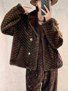 Women's Winter Luxurious Fluffy Stand Collar Jacket - Brown - View 3