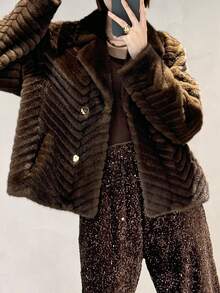 Women's Winter Luxurious Fluffy Stand Collar Jacket - Brown - View 4