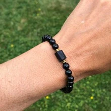 Pulseira de turmalina negra bruta, 1 peça, proteção poderosa, aterramento, equilíbrio emocional, pulseira feminina de contas de 6 mm