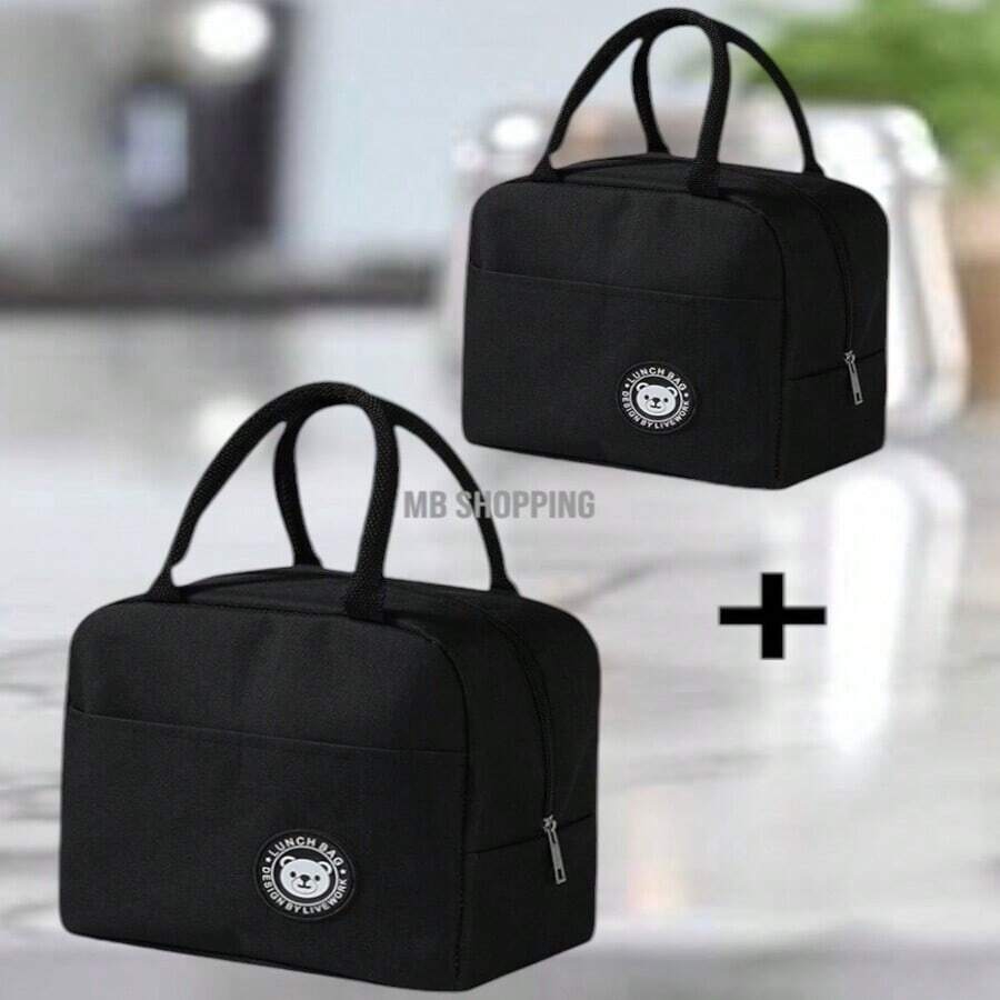 KIT 2 Portable Thermal Bag Lunch Box Toiletry Bag Lunch Box With Thermal Insulation Premium Travel - màu đen - Xem 1