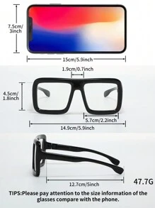 1 副超大框架眼镜，男女通用时尚电脑游戏阅读厚方形框架假透明镜片书呆子简约眼镜配件 - 黑色 - 查看 4