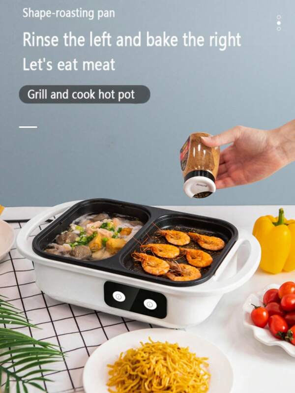 2-in-1-Kombination aus elektrischem Grill und Hot Pot – kompakter antihaftbeschichteter elektrischer Hot Pot für koreanisches BBQ, Shabu Shabu, Suppe – Mini-Heimkocher für 1–3 Personen zum Kochen köstlicher Mahlzeiten