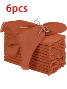 2/6/12/300pcs Simple Fresh Fringed Cloth Napkins, Soft & Absorbent, Suitable For Party, Wedding, Restaurant, Dining Table Decor