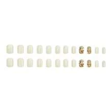 96Pcs French Cute Short Press-On Nails Square, Haze Blue, Taro Purple, Milky White Champagne Flash Full Diamond Nail Art With Black Tea Milk Cow Pattern And Heart Pearl Design, Gentle Temperament Short False Nail Patches, Full Coverage Fake Nails For Women Girls