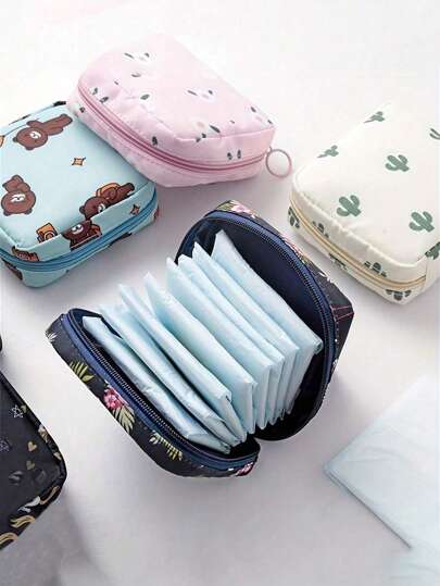 女士女孩零钱包餐巾纸毛巾收纳袋化妆包旅行袋卫生巾收纳袋，杂物袋卫生包迷你化妆包垫袋返校书包旅行必需品海滩夏季度假旅行收纳袋，波西米亚风，假日海滩，浴室收纳，卧室收纳，大容量