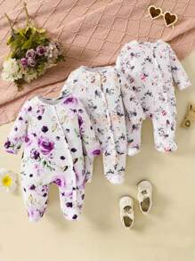 Bộ 3 món đồ liền thân thời trang cho bé gái, mùa xuân và mùa thu - Màu tím - Xem 1