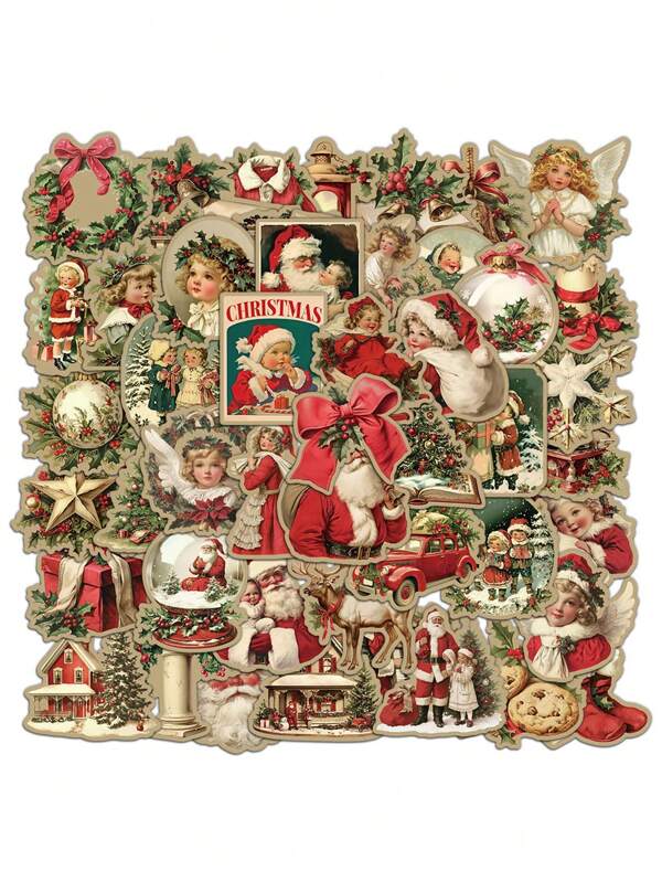50pcs New Retro Christmas Stickers Guitar Notebook Luggage DIY Waterproof Santa Claus Stickers Back To School