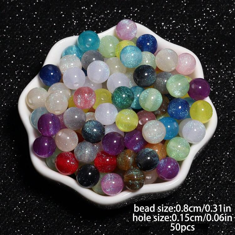50 件 8 毫米银河闪光圆珠树脂散珠隔珠适用于制作珠宝 DIY 手链耳环项链配件 - Beads - 查看 16