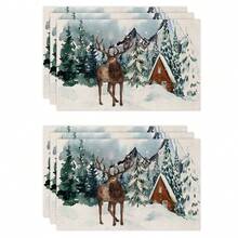 1 cái/4 cái/6 cái Miếng lót đĩa vải lanh Giáng sinh, Người tuyết, Cây thông Noel, Bông tuyết, Ông già Noel, Hoa văn tuần lộc, Miếng lót đĩa bền cho gia đình, nhà hàng và phòng ăn, Đồ trang trí nhà Giáng sinh - Nhiều màu - Xem 16