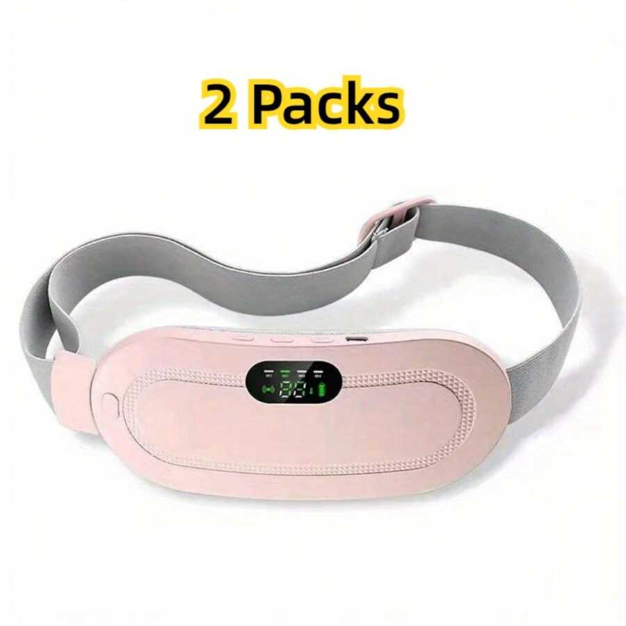 2pcs Heating Waist Belt For Menstrual Cramps Relief, Portable Cordless Heating Waist Pad For Stomach With 3-Speed Temperature Adjustment And 4-Speed Massage Modes, Portable Electric Fast Heating Belly Wrap Belt For Women - Pink - View 1