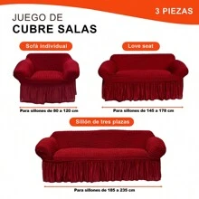 Protector Cubre Sala Stretch Fit Falda Bubble 3 Piezas - Rojo violeta - Ver 2
