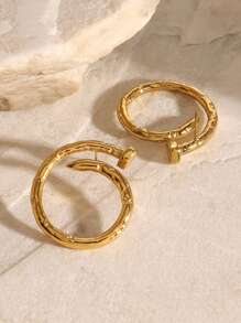 Uworld 1 对时尚钉子环耳环 18K 镀金金色不锈钢耳环女士 - 釘子 - 查看 6