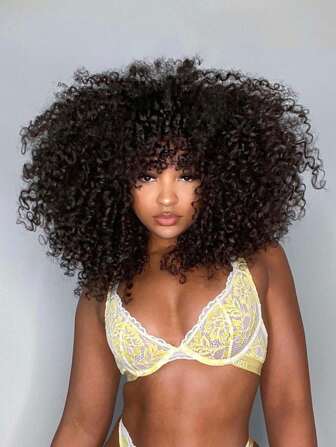 10-16英寸蓬松卷曲黑色圣诞假发，短刘海合成假发，耐热纤维假发，适合女性日常佩戴，高密度时尚角色扮演假发