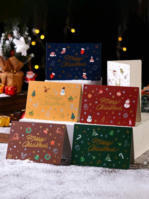 1 pieza Nueva Tarjeta de Regalo Exquisita de Navidad/Acción de Gracias, Tarjeta de Navidad con Bendiciones y Mensaje, 6 Opciones de Color, Sobre de Papel Kraft Incluido, Impresión Doble Cara, Escritura Suave, Adecuada para Saludos Navideños y de Acción de Gracias