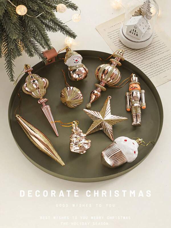 2pcs Christmas Tree Hanging Conch Decoration Walnut Soldier Five-Pointed Star Plastic Glossy Decorative Pendant For Home New Year Xmas Party Ornaments, Halloween, Halloween Decoration