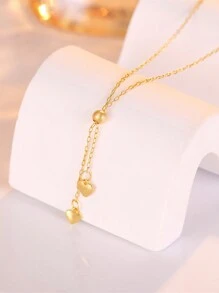 925纯银项链，可调节流苏长项链，心形吊坠项链，串珠心形项链，优雅女士珠宝礼物，日常佩戴项链 - 項鍊 - 查看 1