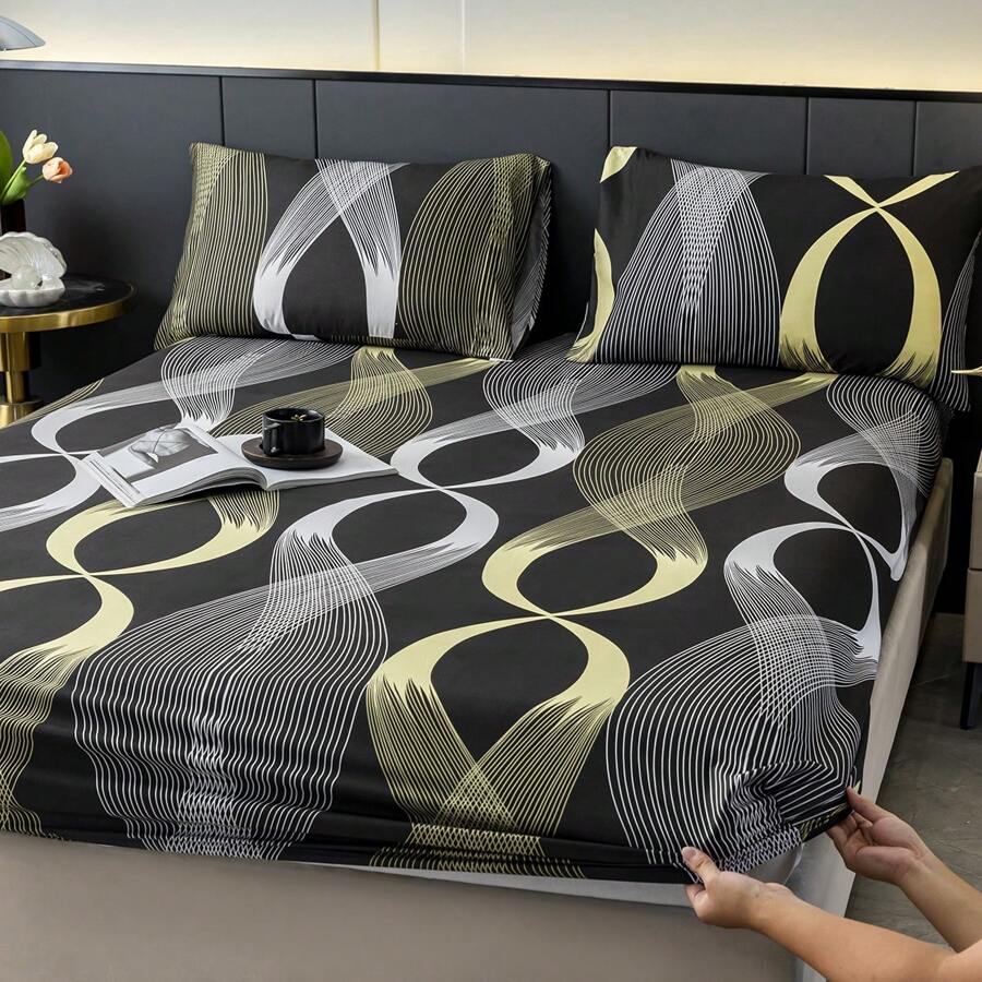 3pcs Printed Bedsheet Set (1 Bedsheet + 2 Pillowcases), High-End Comfortable Soft Breathable, Tightly Fitted To Mattress, Machine/Hand/Dry Washable, Suitable For Master Bedroom And Guest Room, All Seasons - Multicolor - View 1