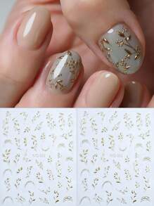 2 件金箔金属 3D 浮雕指甲贴纸不对称条纹线条指甲贴花节日婚礼滑块自粘式 DIY 饰品装饰指甲用品 - 金色 - 查看 1