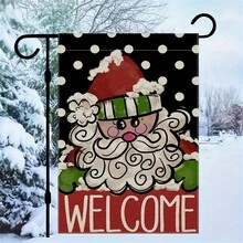 1 chiếc mũ ông già Noel xinh xắn chào mừng khu vườn - Hai mặt, Polyester bền, thích hợp để trang trí Giáng sinh và ngày lễ, tiệc Giáng sinh, không bao gồm cột cờ - màu đen - Xem 6