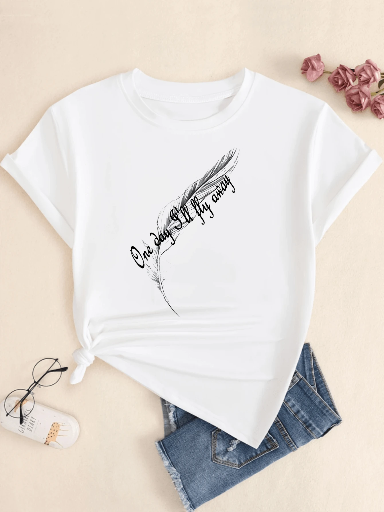 One Day T-Shirt Women's Blouse Premium Print Comfort Casual Streetwear - trắng - Xem 1