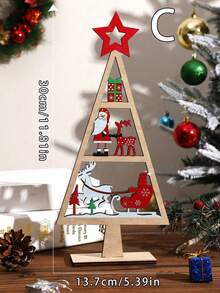 1 pieza Decoración de mesa de madera navideña: Adornos navideños con diseños de árbol de Navidad, Papá Noel, muñeco de nieve y renos, perfectos para la decoración del hogar, decoración de la repisa de la chimenea y decoraciones de fiesta de Navidad - Multicolor - Ver 5