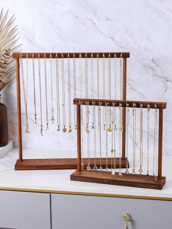 1 pieza Soporte de exhibición de joyas con gancho de hierro con apariencia de nogal, exhibidor de alto nivel para collares de moda, accesorio de exhibición para tienda de joyas, almacenamiento de collares para el hogar