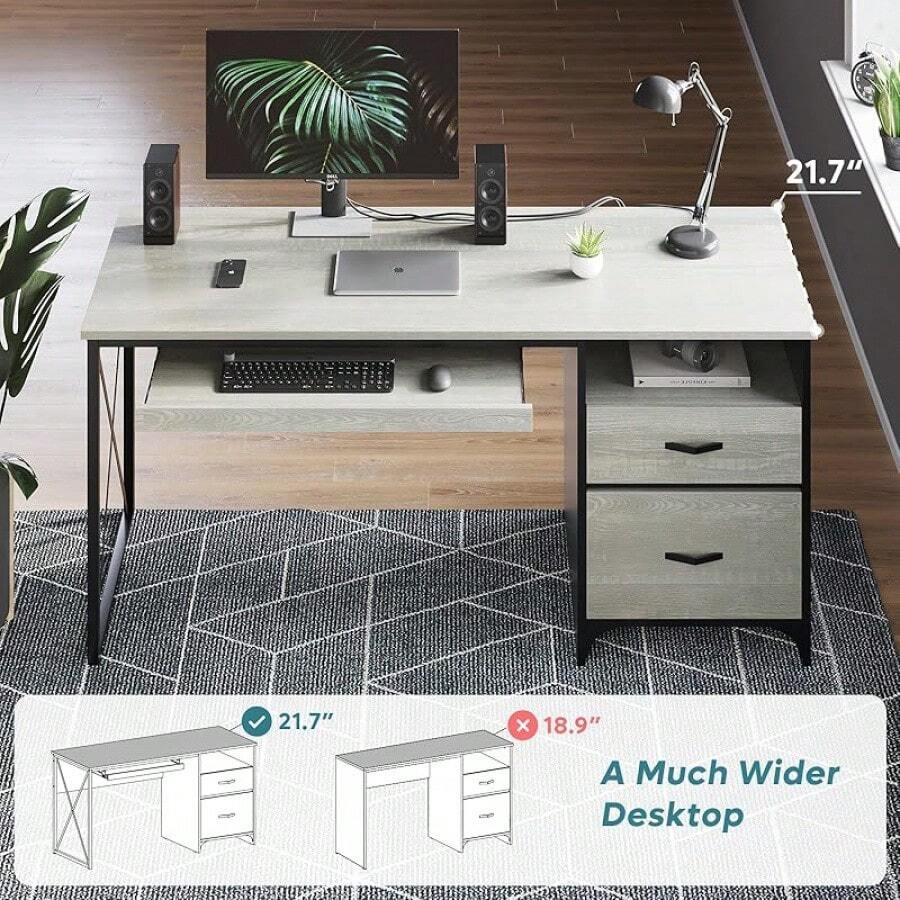 Bestier Office Desk With Drawers, 55 Inch Industrial Computer Desk With
