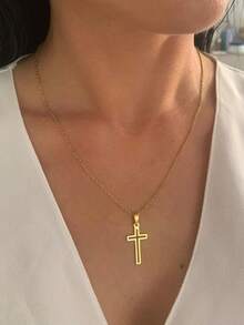 1 chiếc vòng cổ thánh giá rỗng thời trang tối giản, phụ kiện cổ điển đa năng dành cho phụ nữ - Vòng cổ thánh giá rỗng - Xem 2