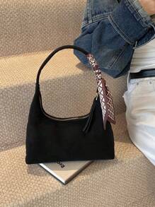 Bolso de hombro/axila suave con bufanda, color negro, bolso de