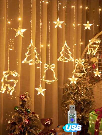 LED Curtain Light String, Usb 8 Modes, Battery Box Wishing For Bedroom, Yard, Garden, Party, Holiday, New Year, Thanksgiving, Christmas Halloween Decorations - Valentine's Day, Flowers, Couples, Love, Sets Gifts, Funny Gifts, Ribbon,Balloons