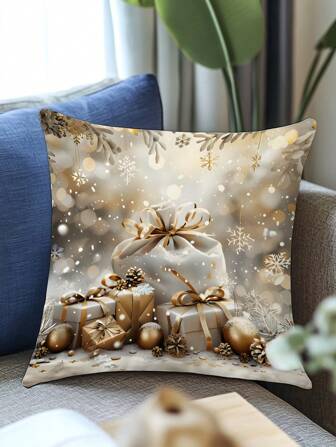 1pc Christmas Pattern Decorative Pillow Cover (Pillow Insert Not Included), Soft & Comfortable Single-Sided Printed Cushion Cover, Suitable For Bedroom, Living Room, Sofa, Party Decor