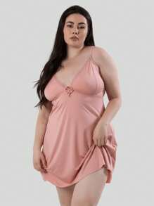 Romantic Plus Size Women's Plain Nightgown Sleepwear - 粉色 - 查看 1