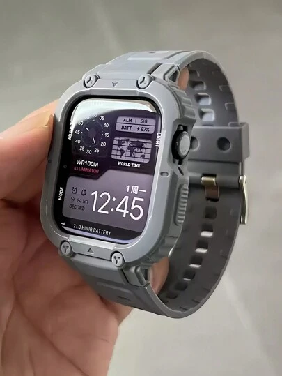 1pc 2-In-1 Grey Watch Strap Case Integrated Men Women Casual Sports Soft And Comfortable Compatible With Apple Watch Strap Compatible With Apple Watch Band 40mm 38mm 41mm 42mm 44mm 45mm Wristband Bracelet Compatible With Iwatch Series SE 9 8 7 6 5 4 3 2 1 Compatible With Apple Watch Band + Case Integrated Accessories